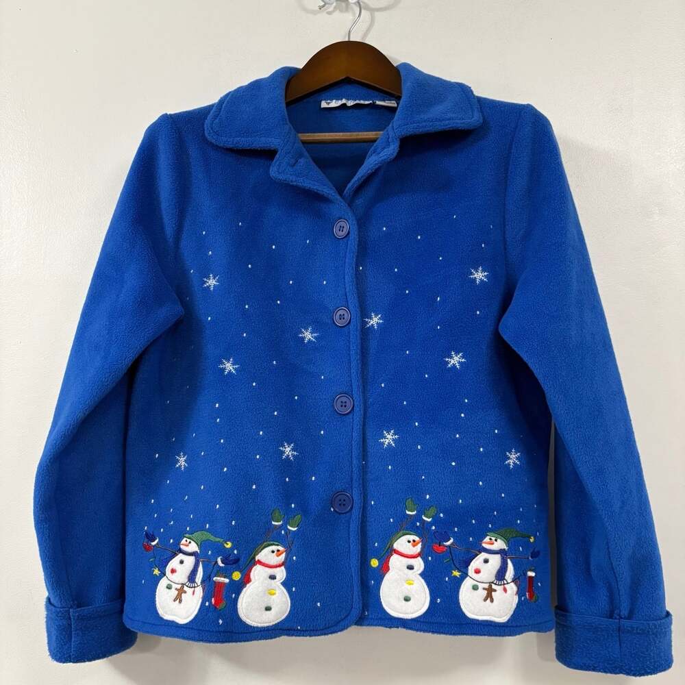 Vintage Cignal Sport Womens S Blue Fleece Snowman Christmas Jacket Grandmacore